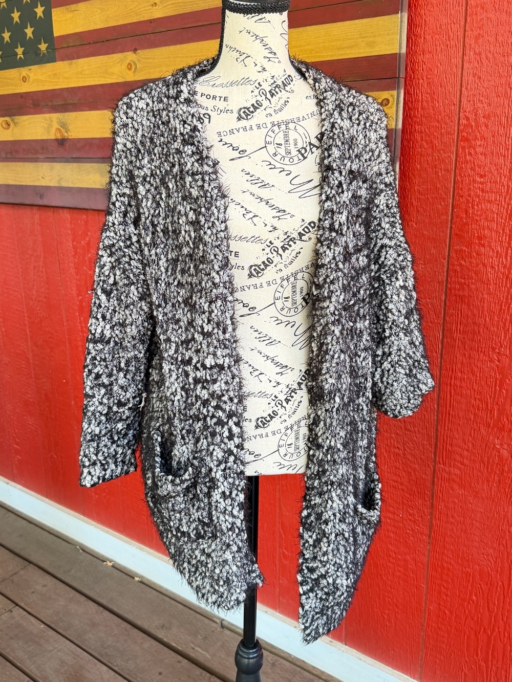 Miracle Black & White Bouclé Open Cardigan - Picture 2 of 4